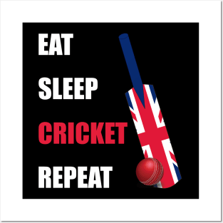 Eat Sleep Cricket Repeat British Flag Posters and Art